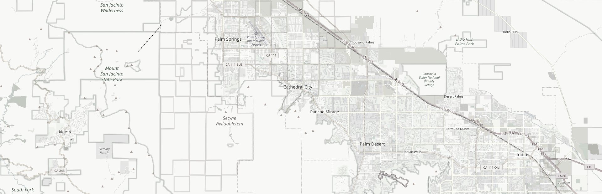 Map of the Coachella Valley showing the Desert Oral Surgery offices in Palm Desert and Palm Springs